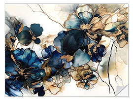 Sticker mural Gold Blue Flowers I