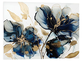 Foam board print Gold Blue Flowers II