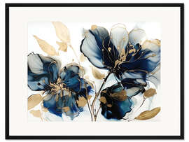 Gerahmter Kunstdruck Goldblaue Blumen II