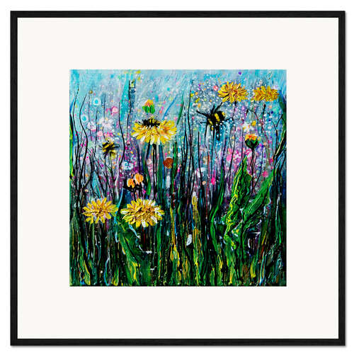 Gerahmter Kunstdruck Blumen und Bienen