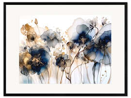 Impresión de arte enmarcada Gold Blue Flowers III