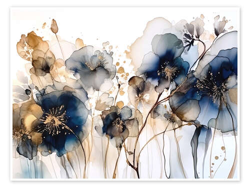 Poster Goldblaue Blumen III