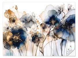 Wandsticker Goldblaue Blumen III
