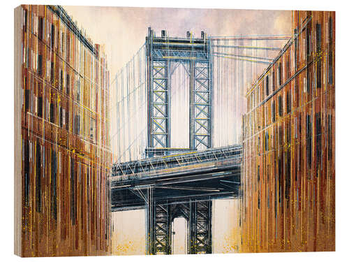 Wood print The Manhattan Bridge at Sunset