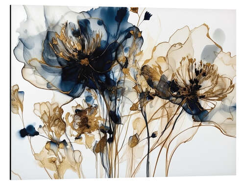 Aluminium print Gold Blue Flowers IV