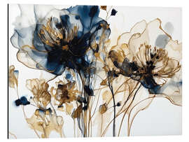 Aluminium print Gold Blue Flowers IV