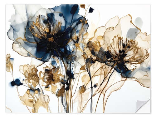 Wall sticker Gold Blue Flowers IV