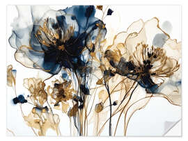 Sticker mural Gold Blue Flowers IV