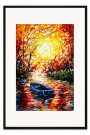 Gerahmter Kunstdruck Boot auf dem See bei Sonnenuntergang