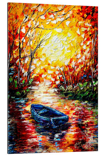 Tableau en plexi-alu Boat on the Lake at Sunset