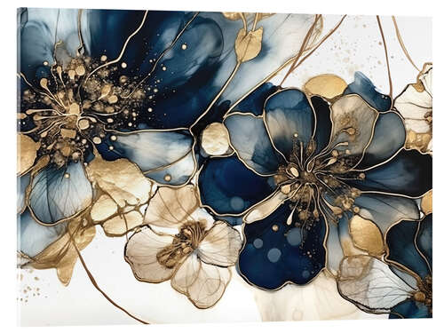 Acrylglasbild Goldblaue Blumen V