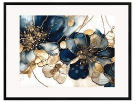Framed art print Gold Blue Flowers V