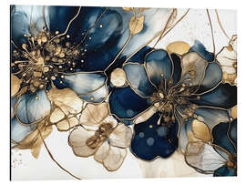 Magnettafel Goldblaue Blumen V