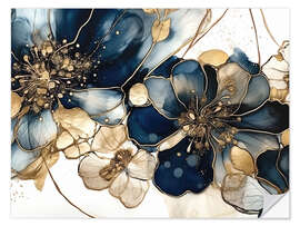 Sticker mural Gold Blue Flowers V