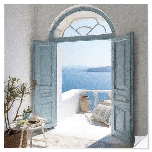 Selvklebende plakat Blue Greek Door III