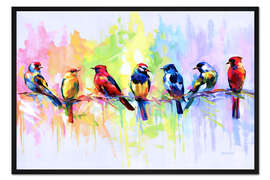 Gerahmter Kunstdruck Sieben bunte Vögel