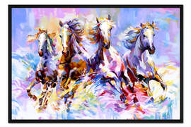 Gerahmter Kunstdruck Pferde auf Wellen der Fantasie