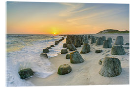 Acrylglas print Sunset at the Tetrapods in Hörnum