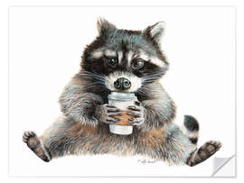 Naklejka na ścianę Raccoon With Coffee