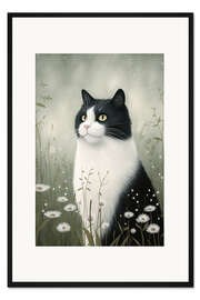 Gerahmter Kunstdruck Schwarzweiße Katze