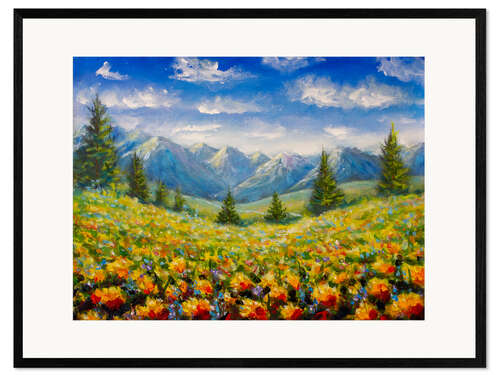 Impresión de arte enmarcada Yellow Flowers in the Mountains
