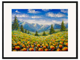 Impresión de arte enmarcada Yellow Flowers in the Mountains