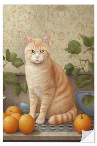 Selvklebende plakat Cat and Oranges