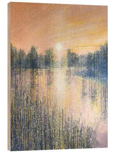 Tableau en bois Coucher de soleil sur la rivière