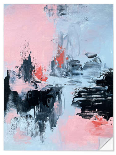 Selvklebende plakat Pink And Grey Abstract II