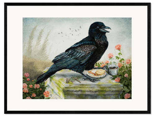 Inramat konsttryck Breakfast With A Raven