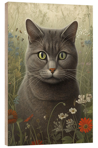 Wood print Gray Cat III