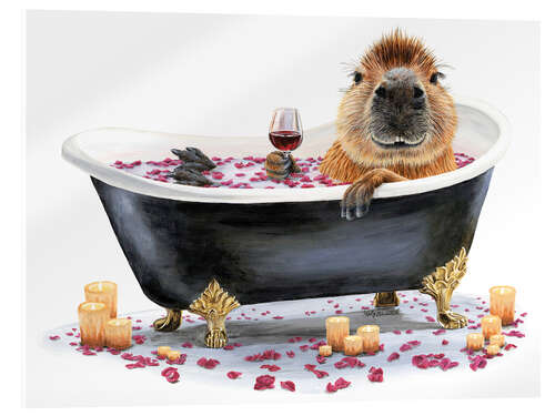 Acrylglasbild Happy Capybara Bath