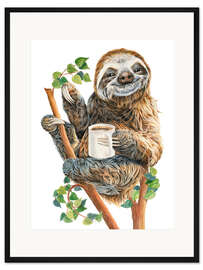 Gerahmter Kunstdruck Faultier mit Kaffee