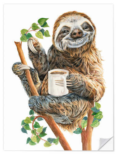 Naklejka na ścianę Sloth With Coffee