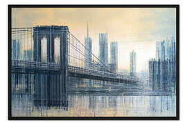 Gerahmter Kunstdruck Die Brooklyn Bridge bei Sonnenuntergang