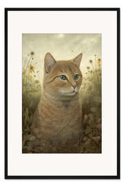 Gerahmter Kunstdruck Katze im Garten