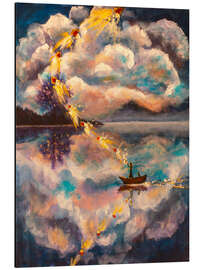 Magnettafel Mädchen und Katze in einem Boot