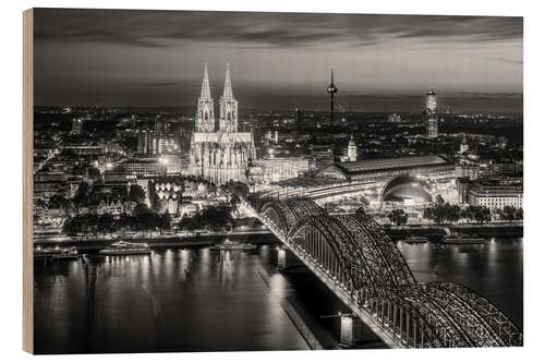 Quadro de madeira Cologne Skyline by Night