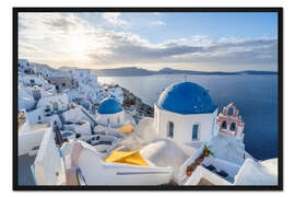 Gerahmter Kunstdruck Sonnenaufgang in Oia, Griechenland