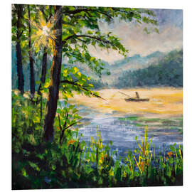 Foam board print Fisherman in Morning Lake