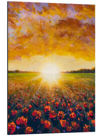 Aluminium print Cloudy Sunset over Poppy Filed