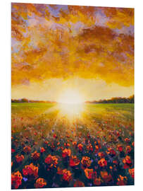 Foam board print Cloudy Sunset over Poppy Filed