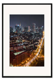 Gerahmter Kunstdruck Frankfurt am Main, Skyline bei Nacht
