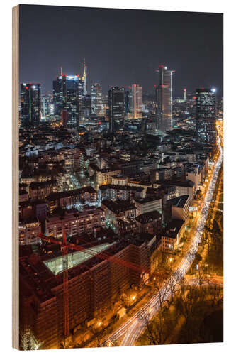 Wood print Frankfurt am Main, Skyline at Night