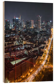 Holzbild Frankfurt am Main, Skyline bei Nacht