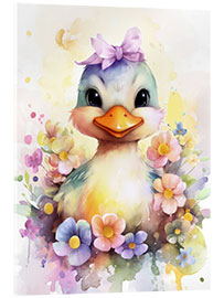 Acrylglas print Duckling in a Flower Bed