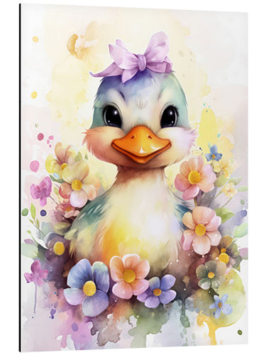 Aluminium print Duckling in a Flower Bed