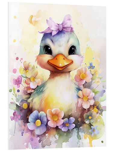 PVC print Duckling in a Flower Bed