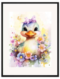 Gerahmter Kunstdruck Entchen im Blumenbeet