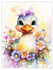 Sticker mural Duckling in a Flower Bed